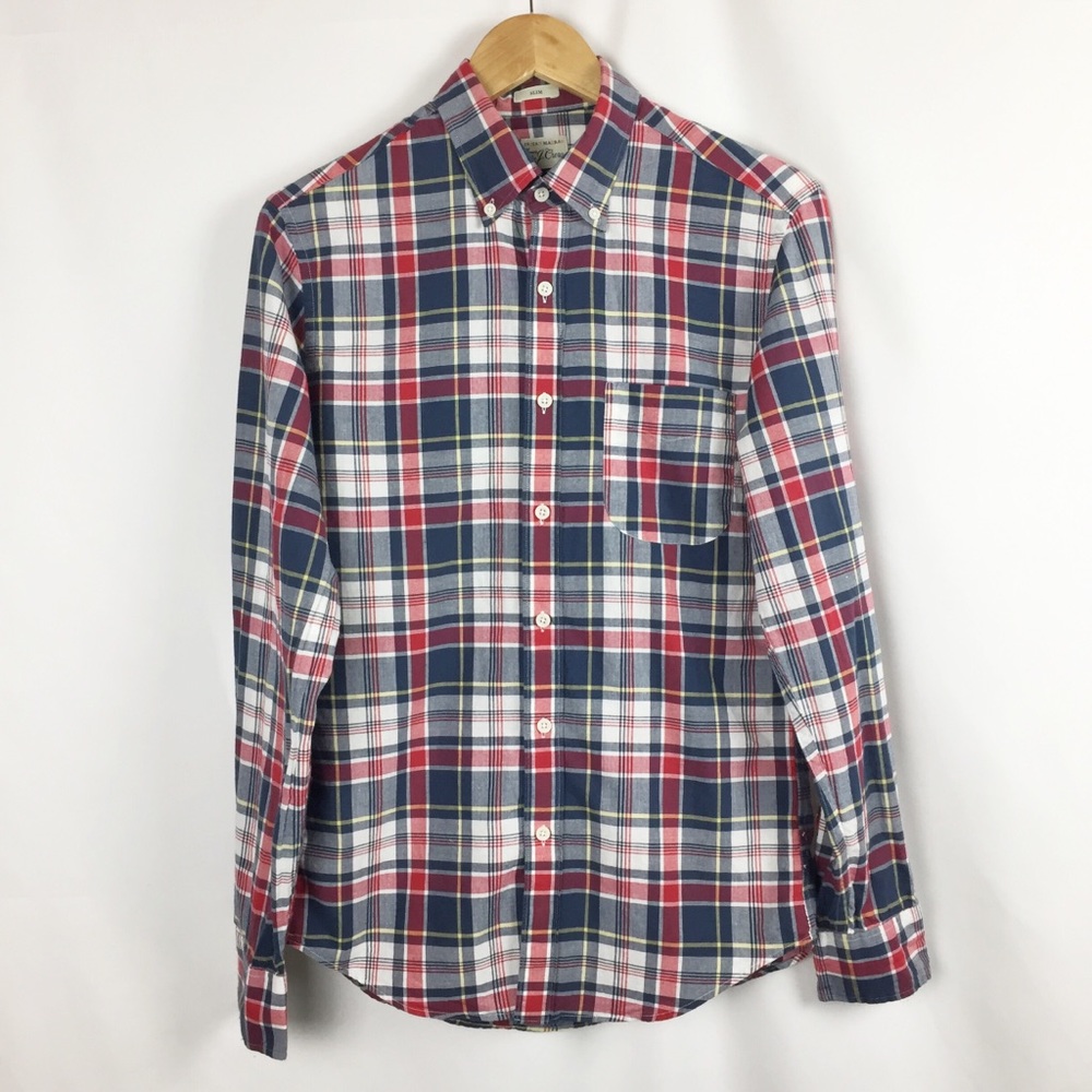 Men’s Slim Indian Madras Shirt in Navy Ink. Small
